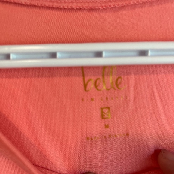 Nwot Belle by Kim Gravel Twist front Tee PEACH Large - Picture 4 of 7
